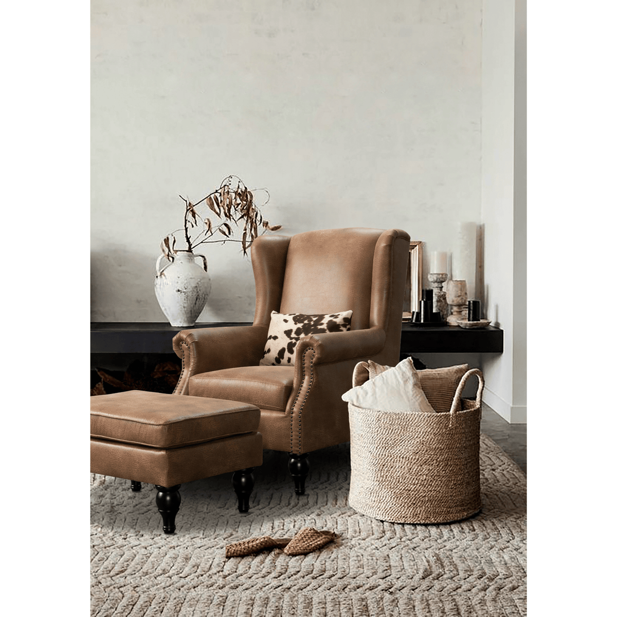 Saddle Brown Chair+Ottoman Chairs| Roots Furniture