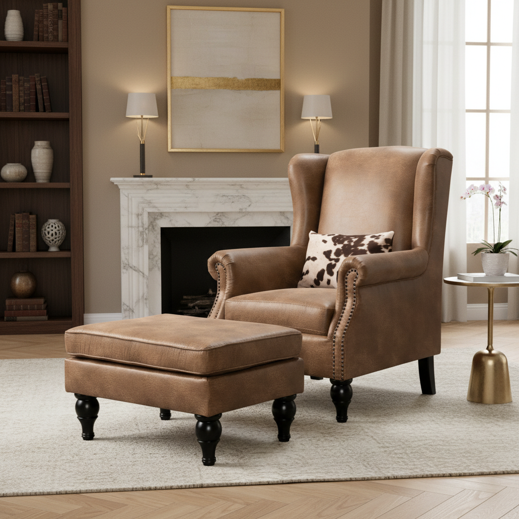 Saddle Brown Chair+Ottoman Chairs| Roots Furniture