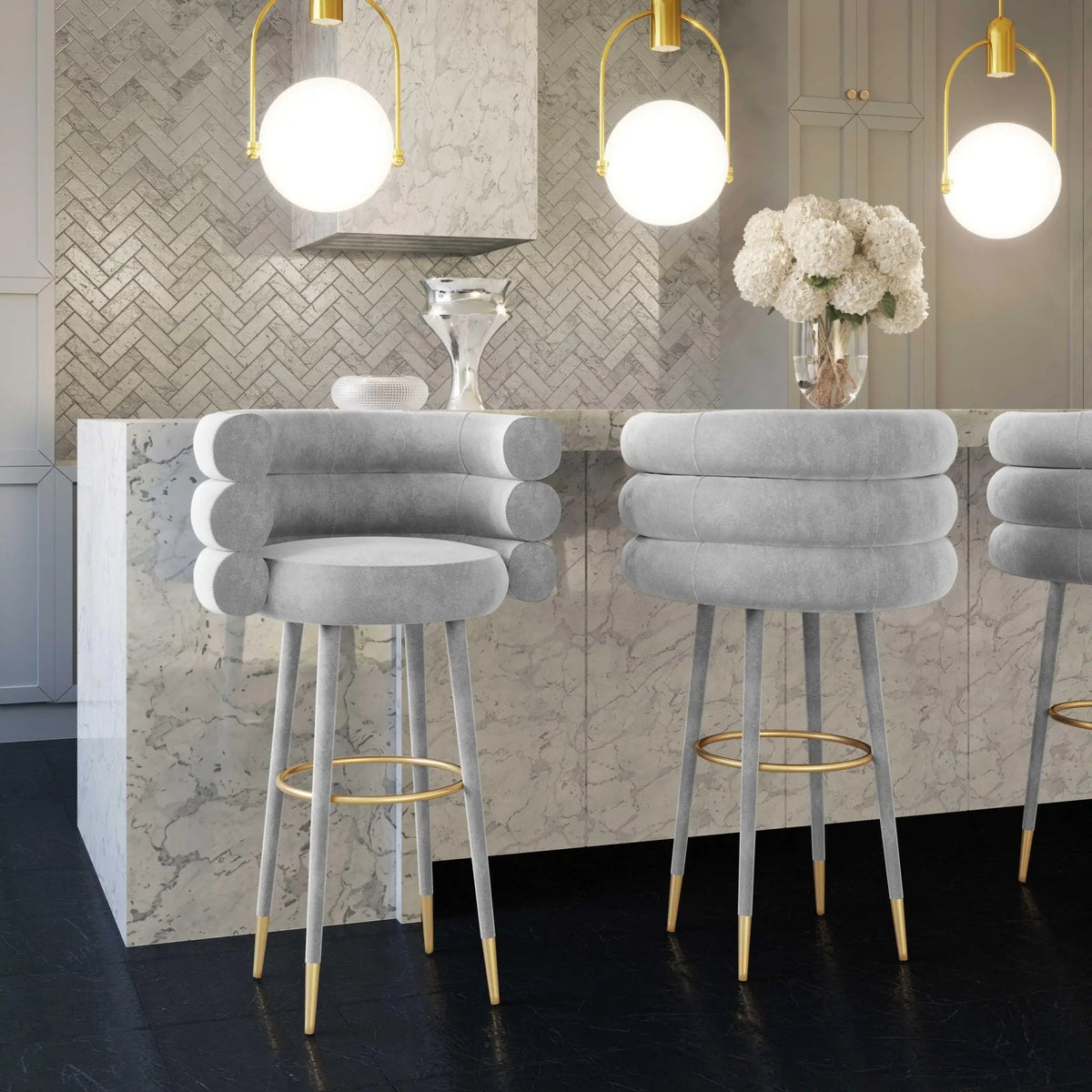 Betty Grey Velvet Counter Stool Counter Stools| TOV