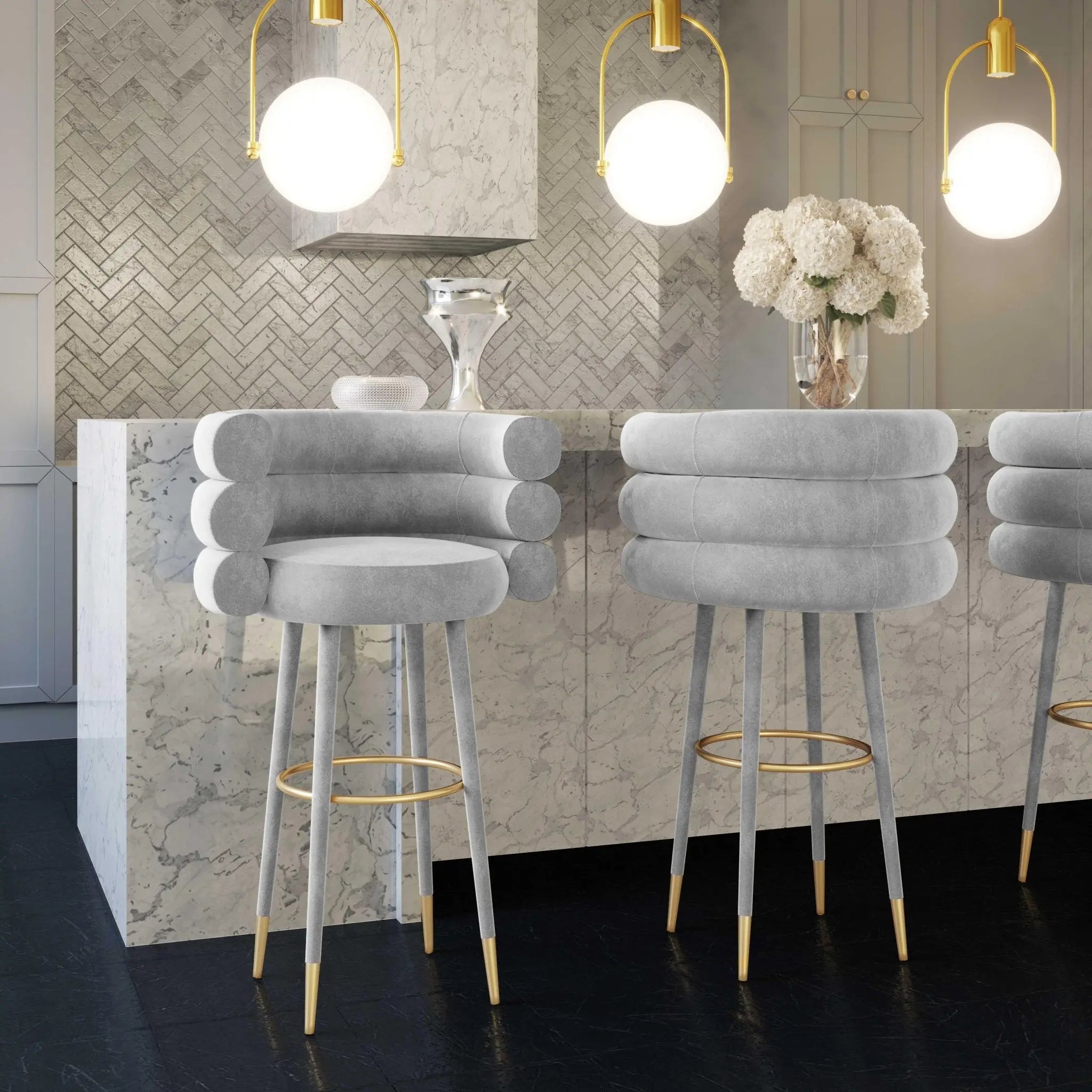 Betty Grey Velvet Counter Stool Counter Stools| TOV