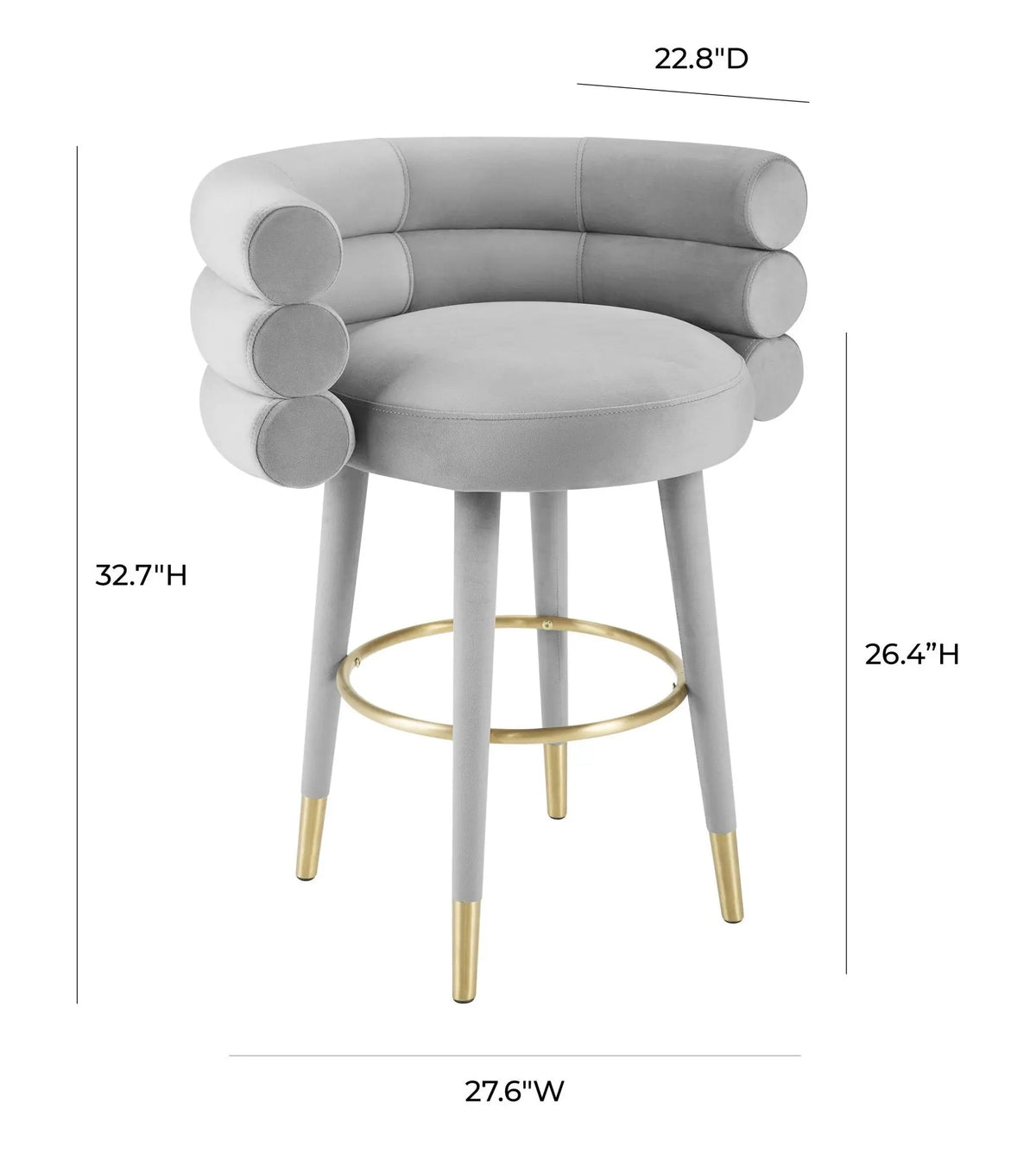 Betty Grey Velvet Counter Stool Counter Stools| TOV