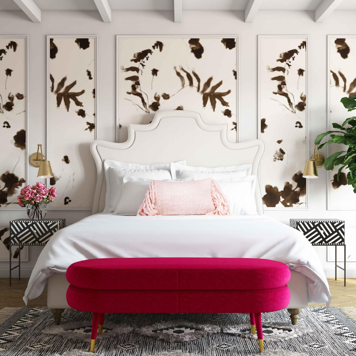 Betty Pink Velvet Bench Benches| TOV