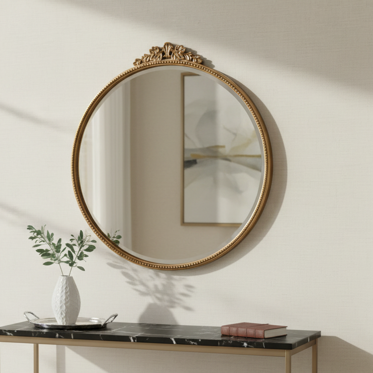 Bevel mirror, antique matt black finishing - Gold