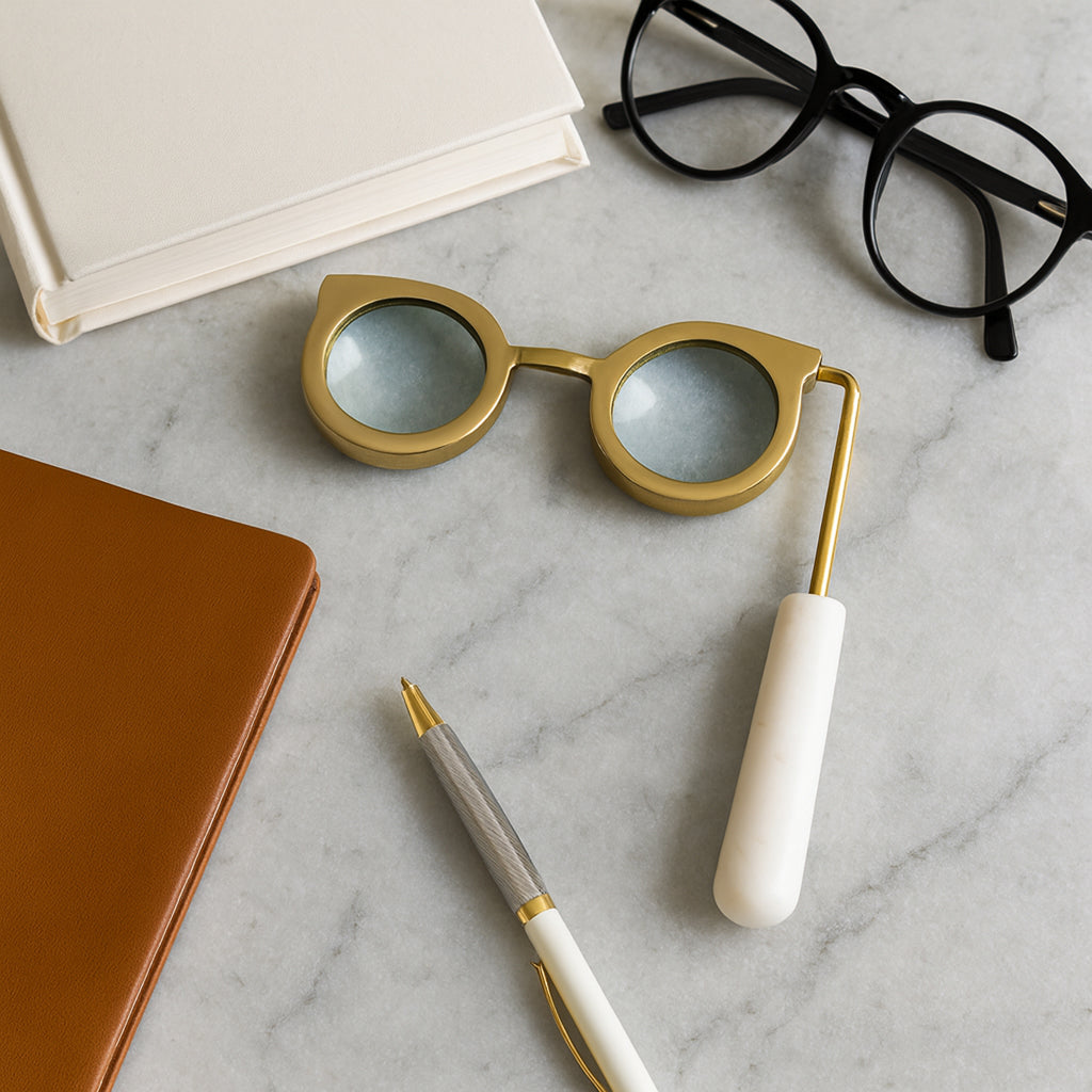 9" Shimon Magnifying Glasses W/wht Marble Handle