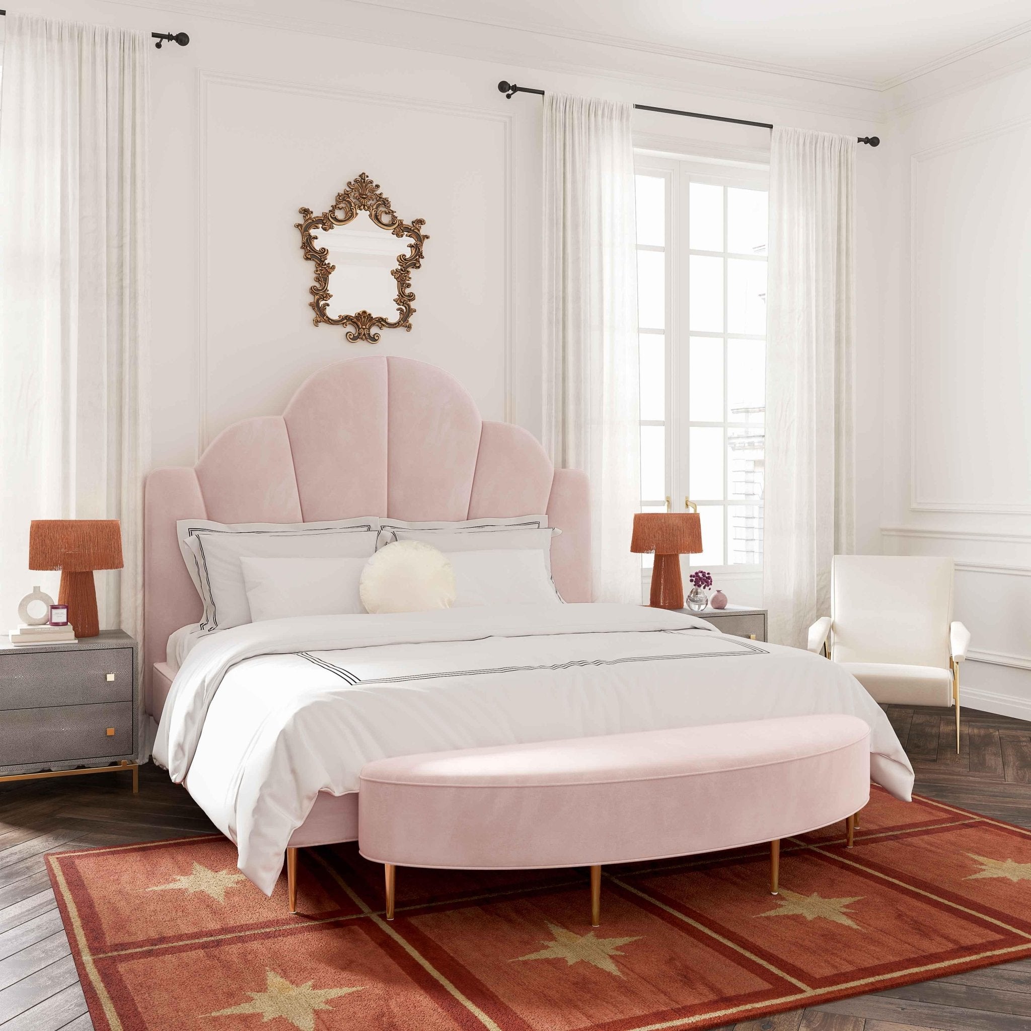 Bianca Blush Velvet Full Bench Benches| TOV
