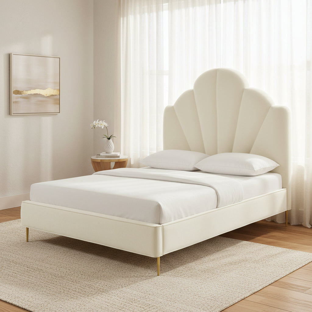 Bianca Cream Velvet Bed in King Beds| TOV