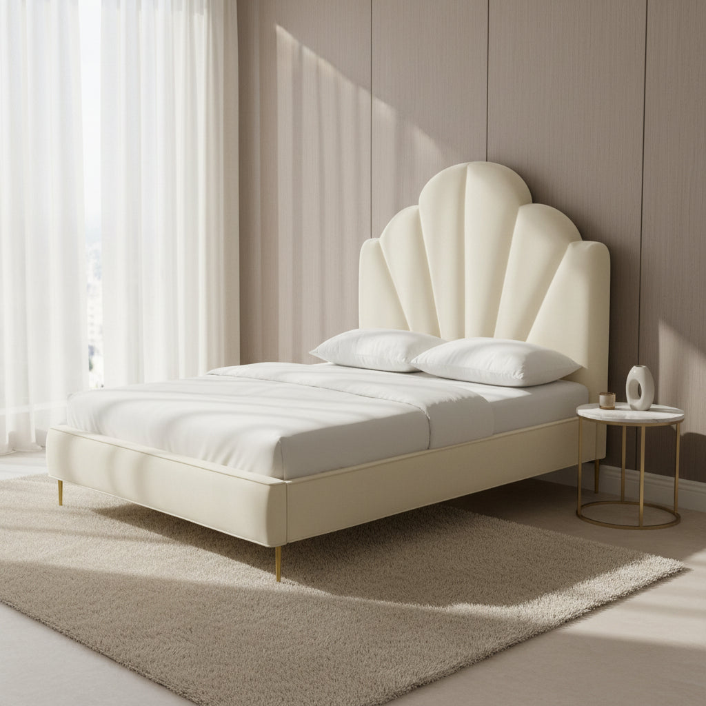 Bianca Cream Velvet Bed in Queen Beds| TOV