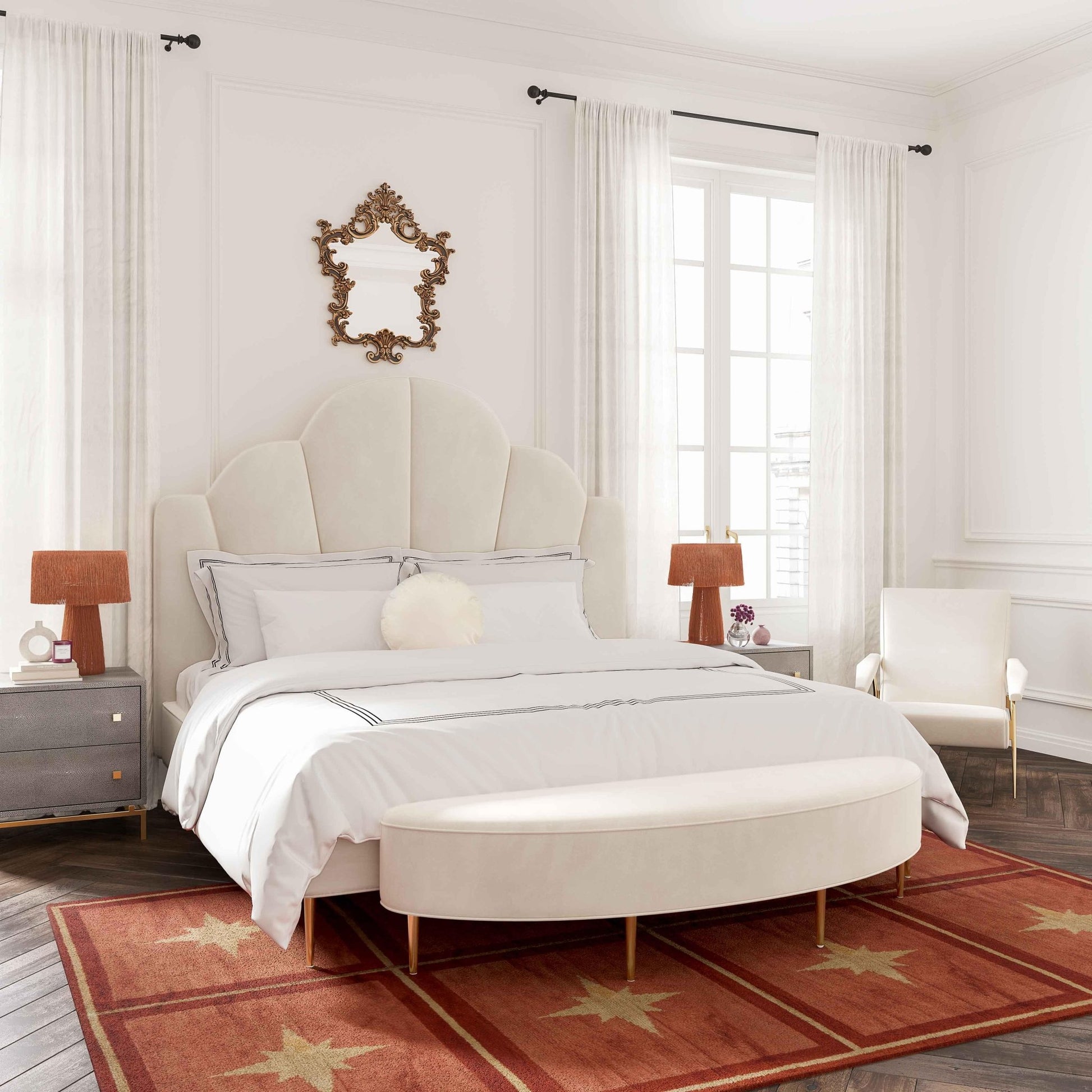 Bianca Cream Velvet Bed in Queen Beds| TOV