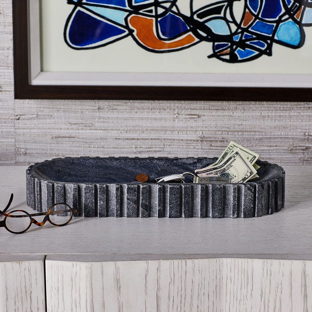 Big Pill Bowl/Tray - Black and White Marble Tray| Uttermost