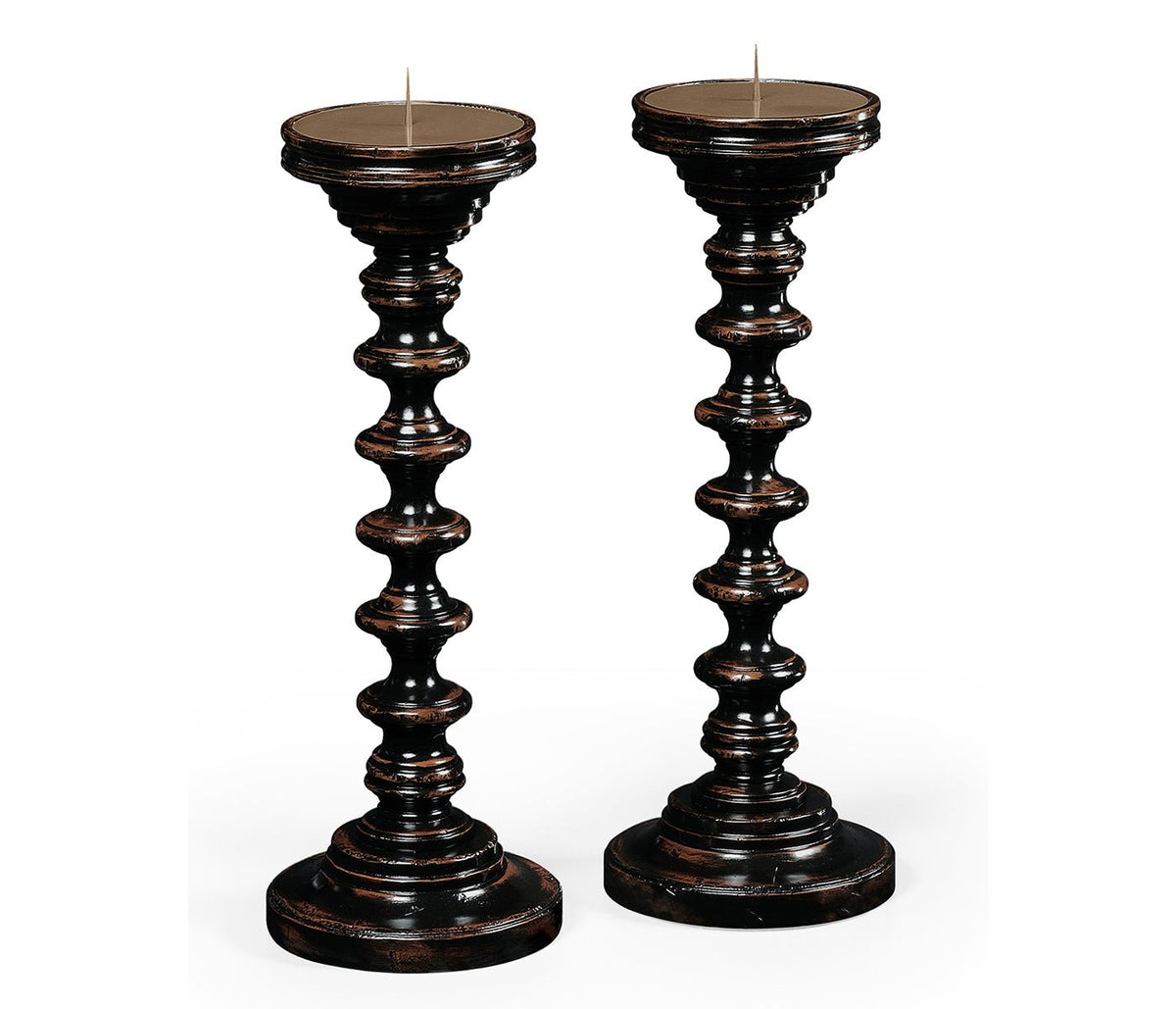 Bingley Collection - Pair of Turned Ebonised Candlesticks Ground Decors| Jonathan Charles