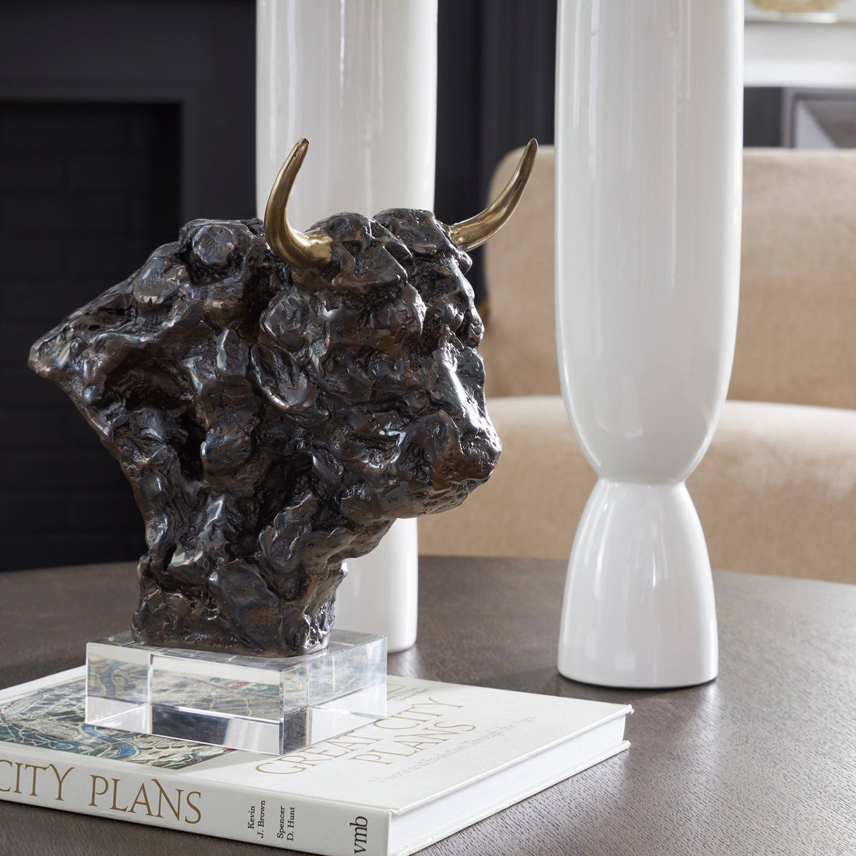 Bison Bust Bronze Sculpture Table Decors| Uttermost