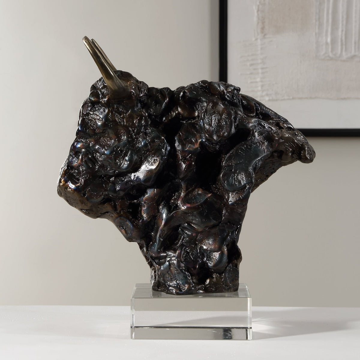 Bison Bust Bronze Sculpture Table Decors| Uttermost