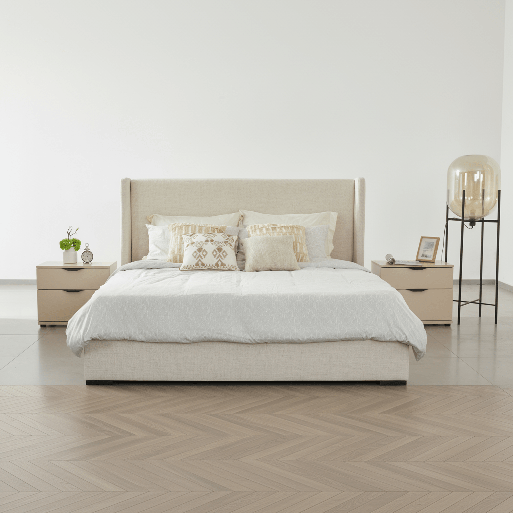 Bisque Beige Upholstered Bed - Queen 162cm