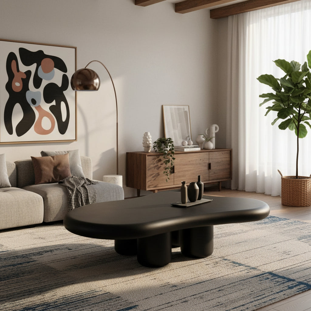 Black Artificial Marble Stone Center Table By Alhome Coffee Tables| Alhome