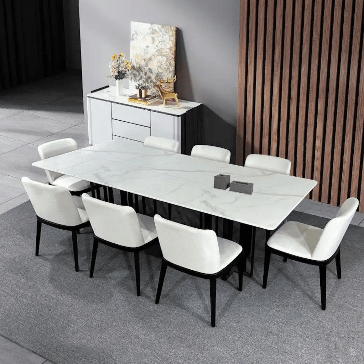 Black Bars Marble Dining Table- 8 Persons-Set Dining Room Sets| Roots Furniture