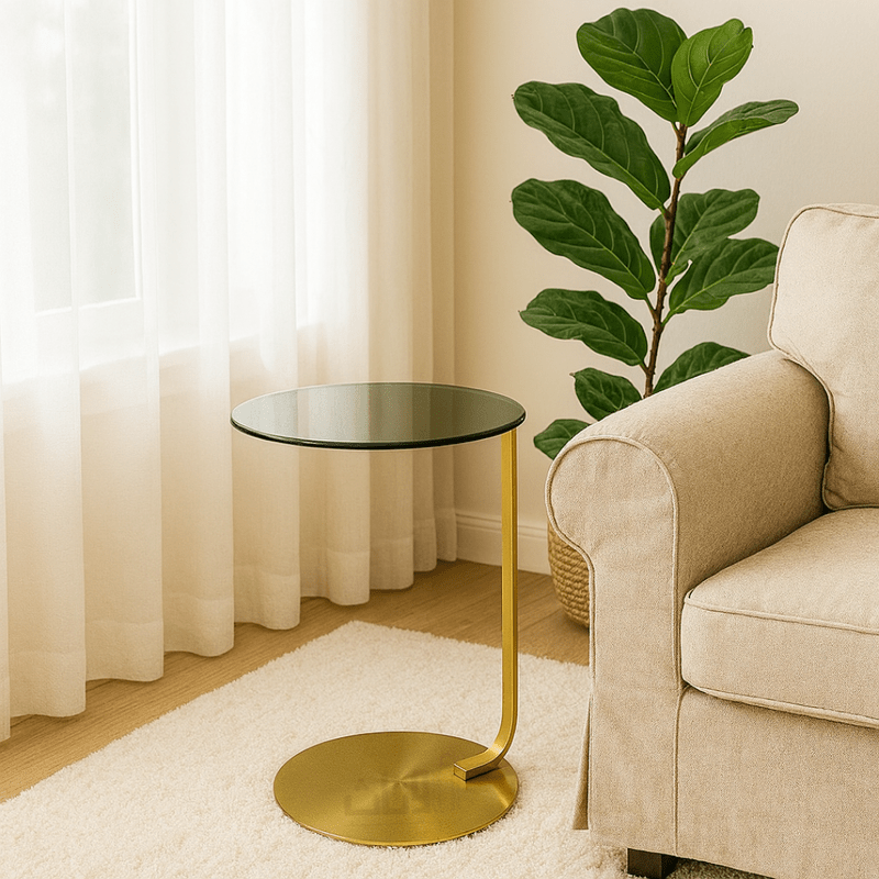 Black Glass Side Table with Gold Stainless Steel Base - Al Rugaib Furniture