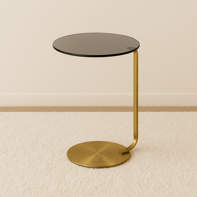 Black Glass Side Table with Gold Stainless Steel Base - Al Rugaib Furniture