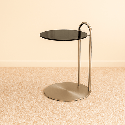 Black Glass Side Table with Sleek Silver Stainless Steel Base – Modern Design - Al Rugaib Furniture