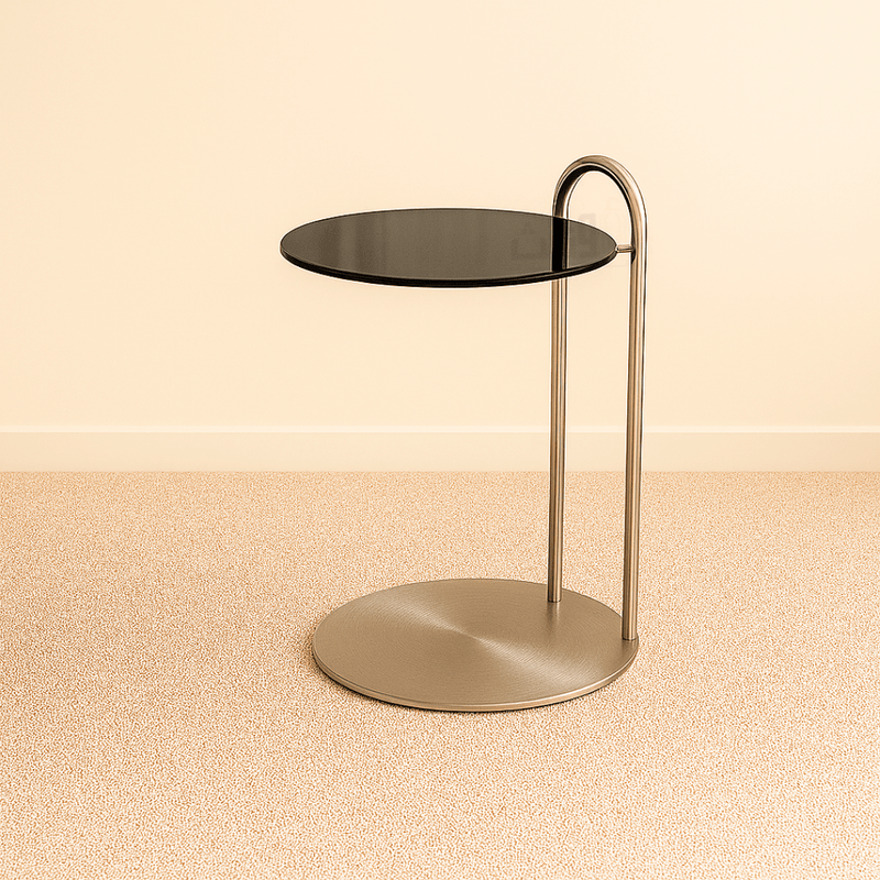 Black Glass Side Table with Sleek Silver Stainless Steel Base – Modern Design - Al Rugaib Furniture