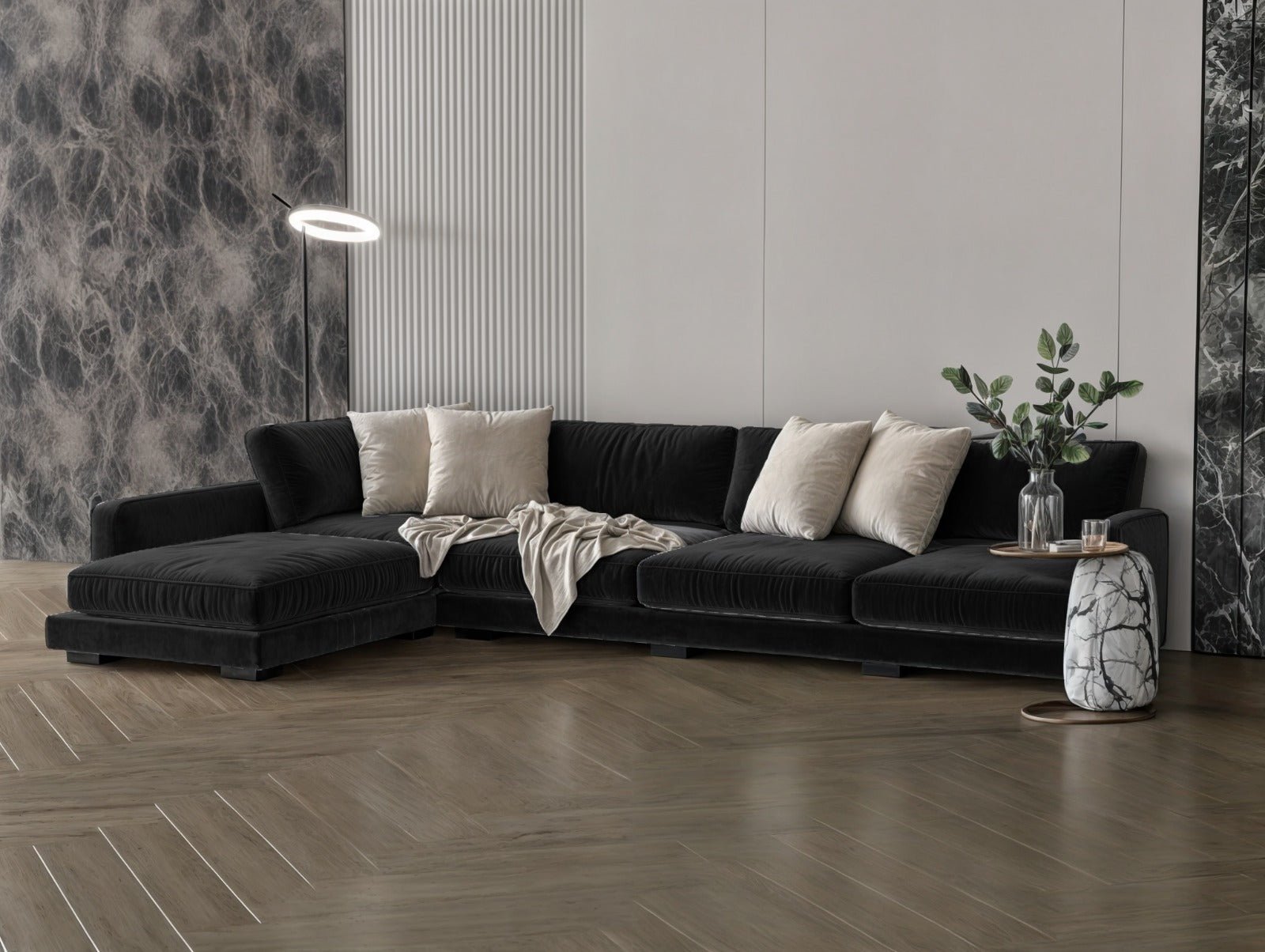 Black neon corner sofa model "Heeba" in size 330×170. Sectionals| Oak