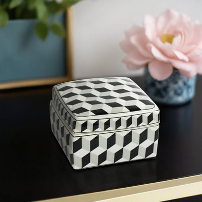 BLACK/WHITE SQUARE CERAMIC BOX - Al Rugaib Furniture