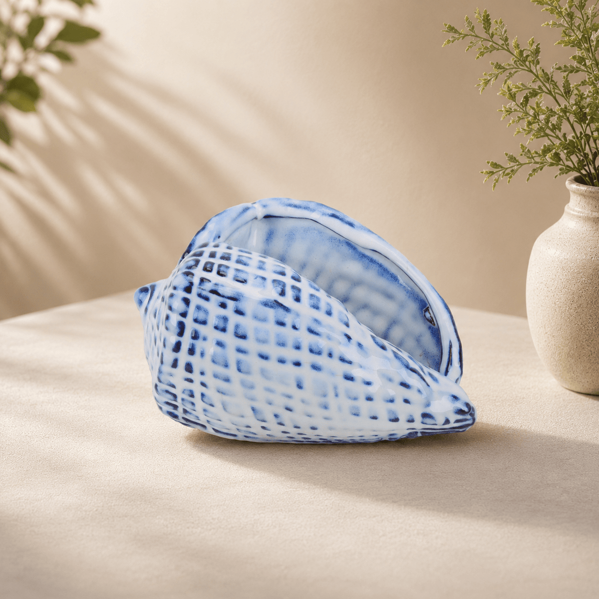 BLUE CERAMIC SEASHELL, CONE Table Decors| Sagebrook Home