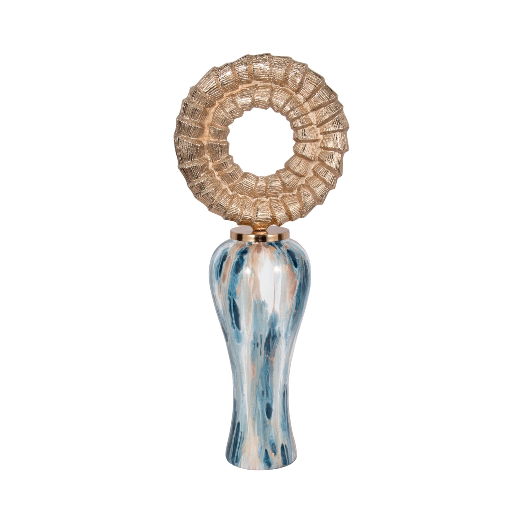Blue Geo Swirl Jar W/open Metal Ring Top,multi Vases and Jars| Sagebrook Home