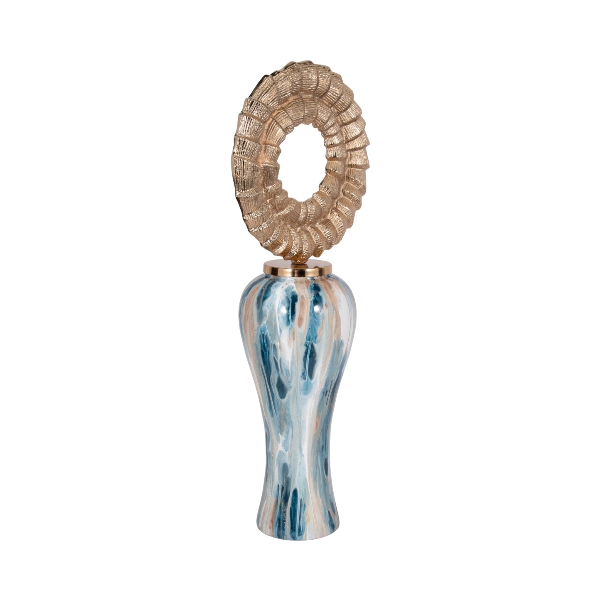 Blue Geo Swirl Jar W/open Metal Ring Top,multi Vases and Jars| Sagebrook Home