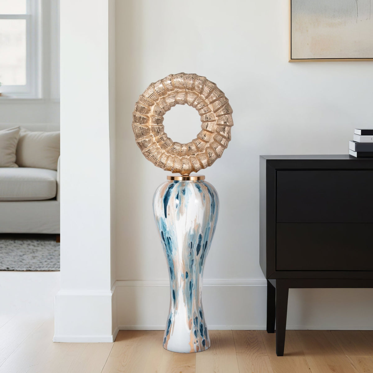 Blue Geo Swirl Jar W/open Metal Ring Top,multi Vases and Jars| Sagebrook Home