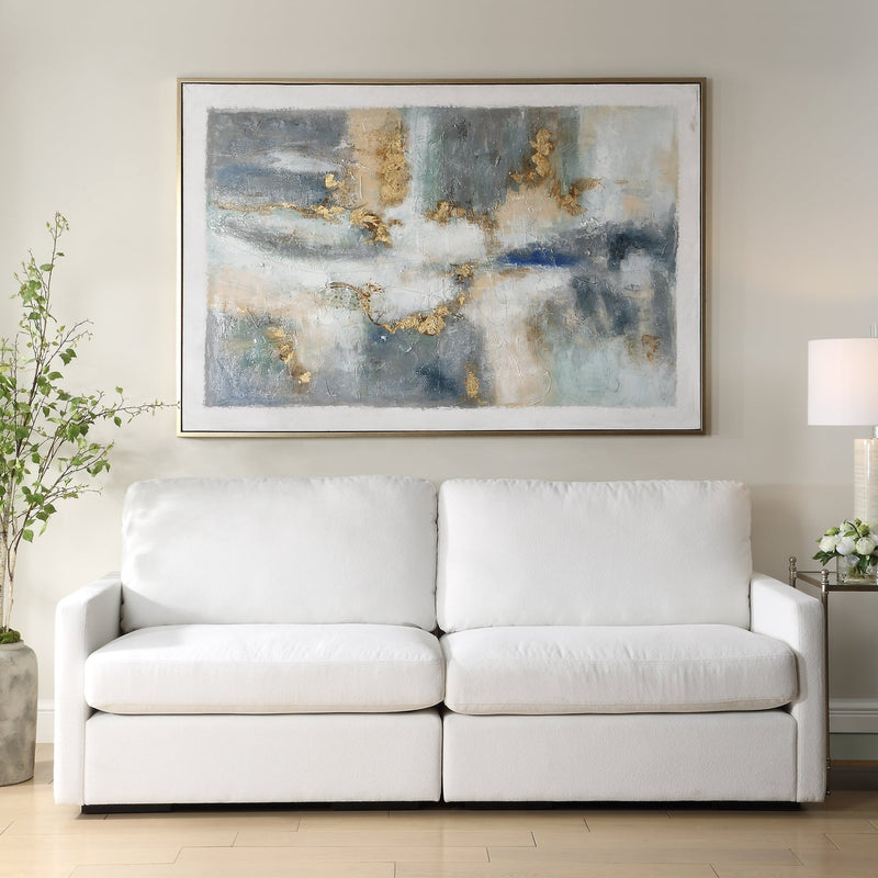 BLUE GOLD ABSTRACT Hand Painted Canvas - Al Rugaib Furniture