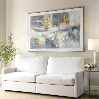 BLUE GOLD ABSTRACT Hand Painted Canvas - Al Rugaib Furniture