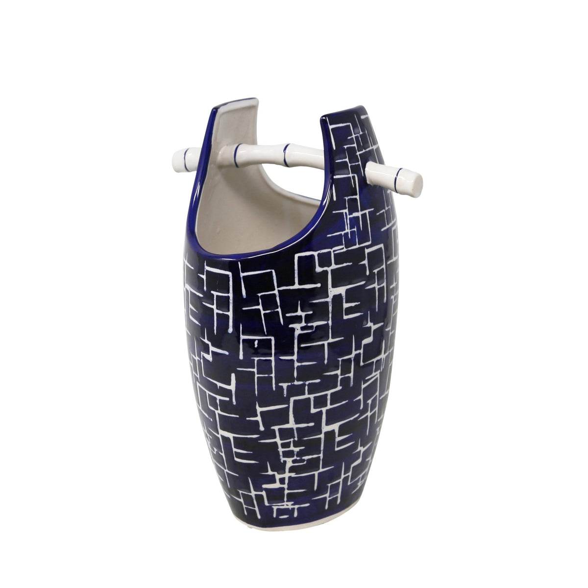 BLUE/WHITE BAMBOO HANDLE VASE13.25" Vases and Jars| Sagebrook Home