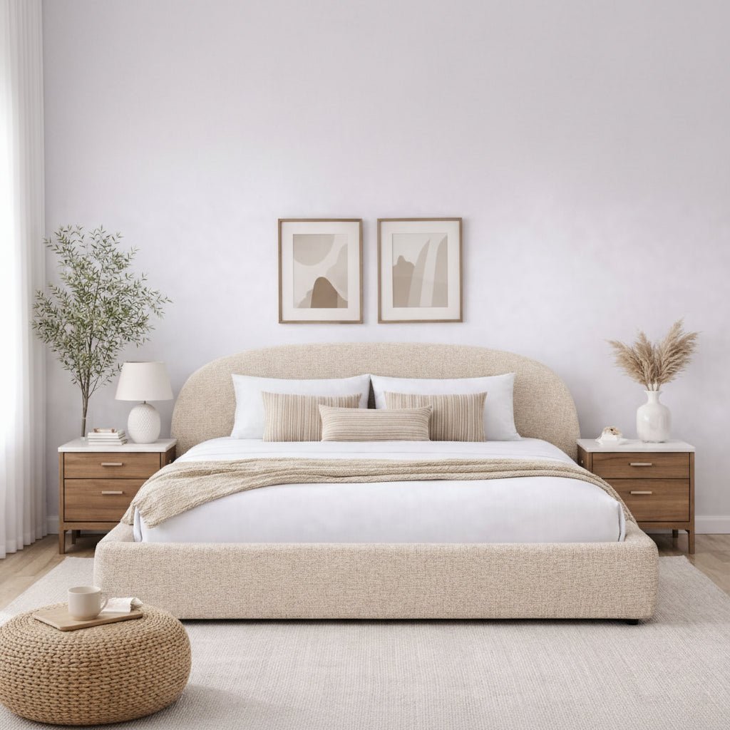 Boho Beige Tweed King bed Beds| Roots Furniture