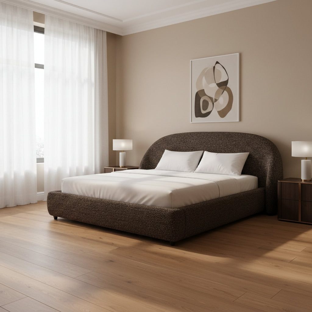 Boho Brown Tweed King bed Beds| Roots Furniture