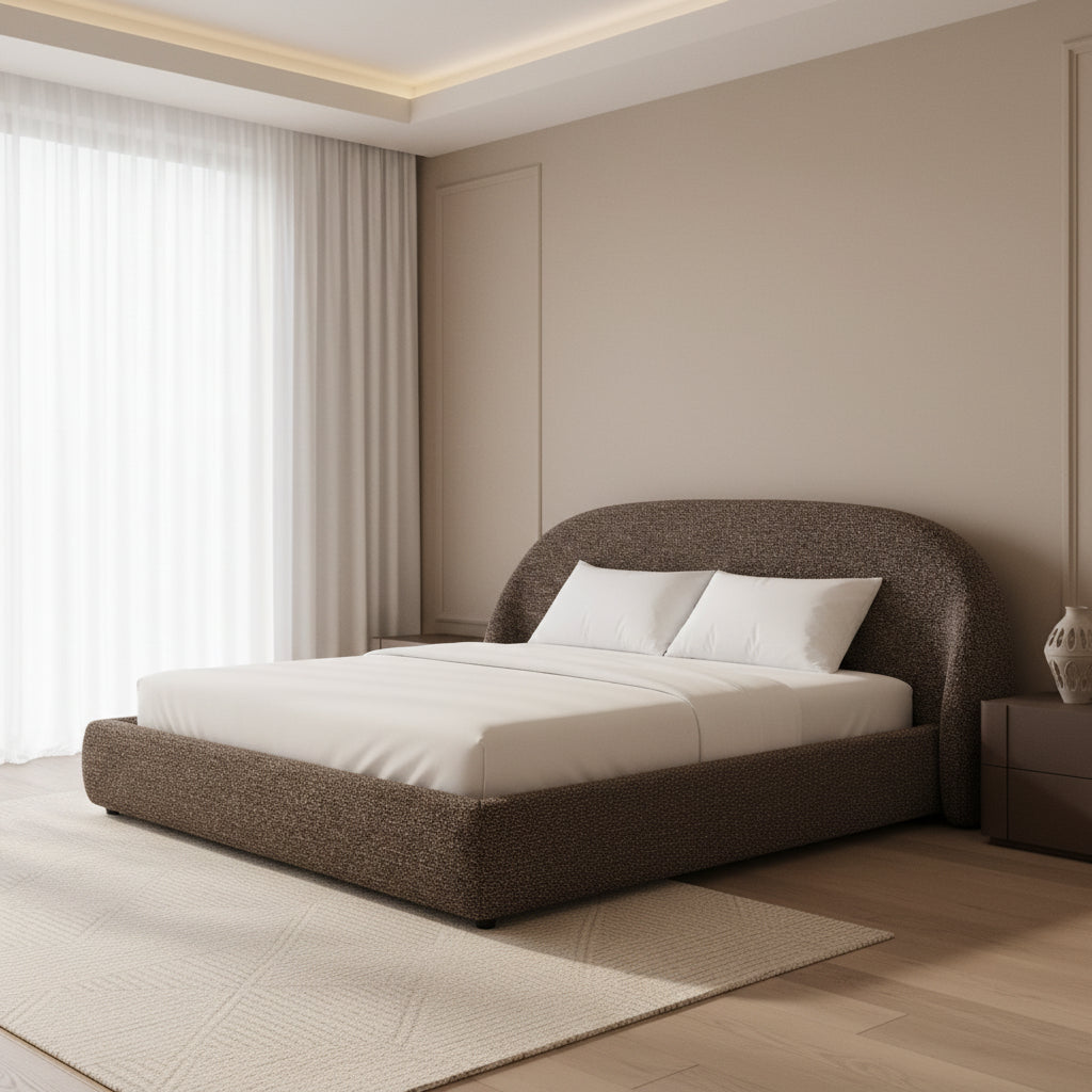 Boho Brown Tweed Qeen bed Beds| Roots Furniture