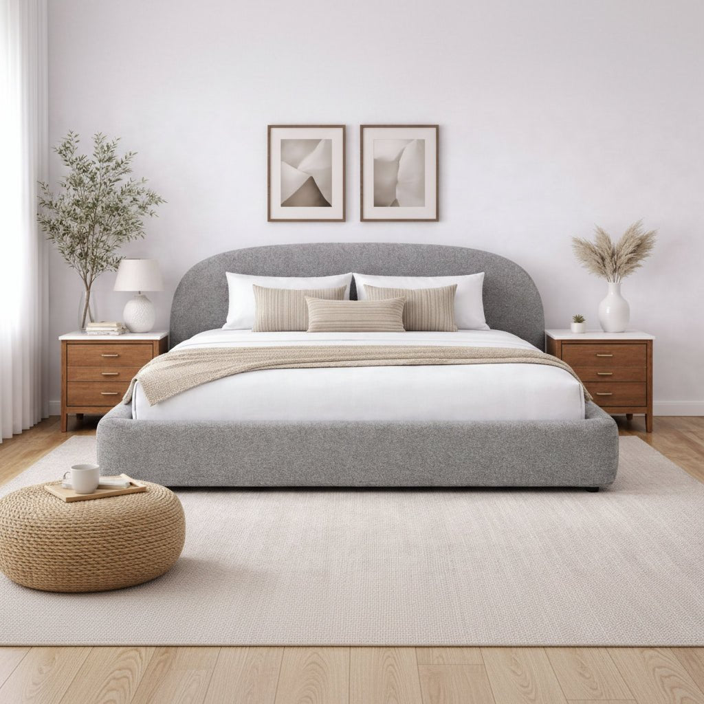 Boho Grey Tweed King bed Beds| Roots Furniture