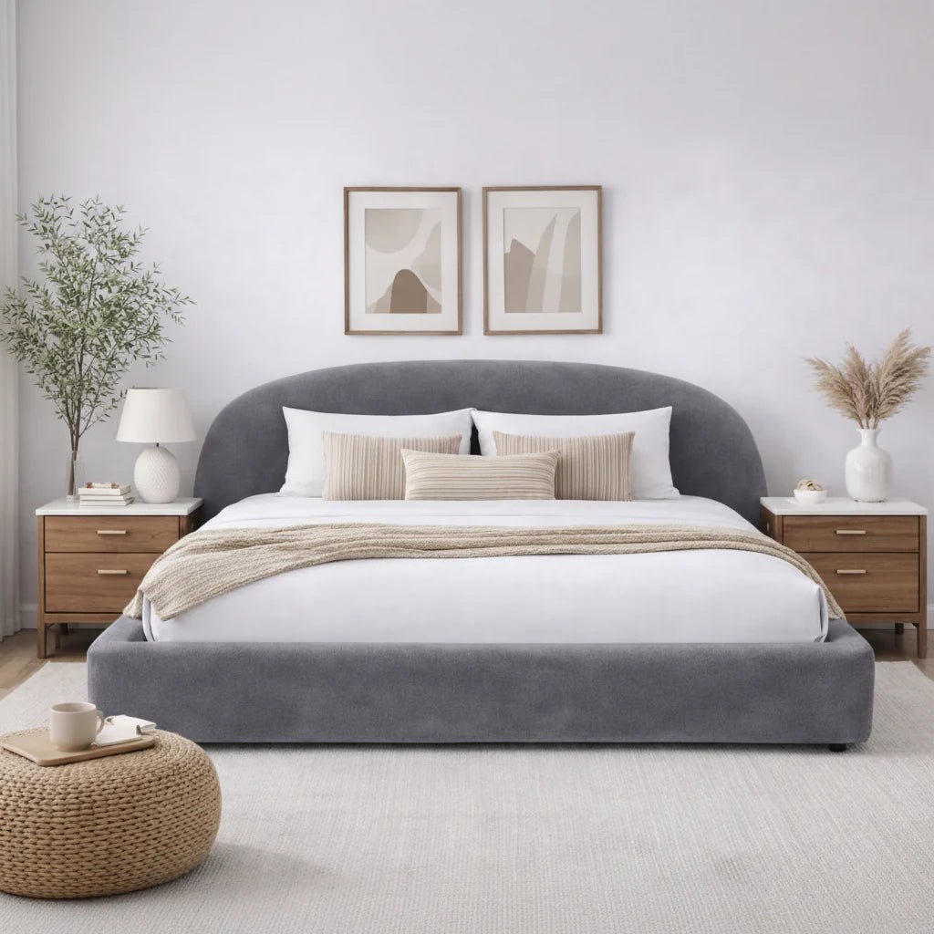 Boho Grey Velvet Full bed Beds| Roots Furniture