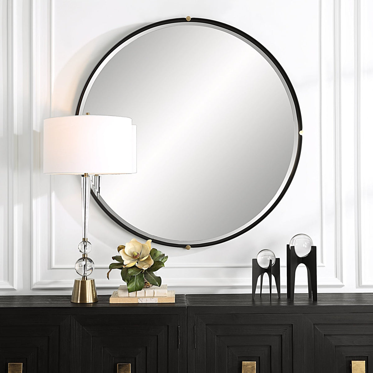 Bonded Round Black Mirror Table Decors| Uttermost