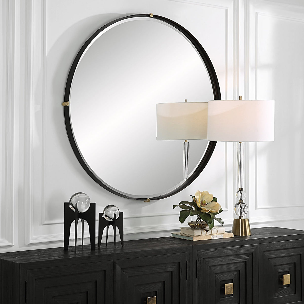 Bonded Round Black Mirror Table Decors| Uttermost