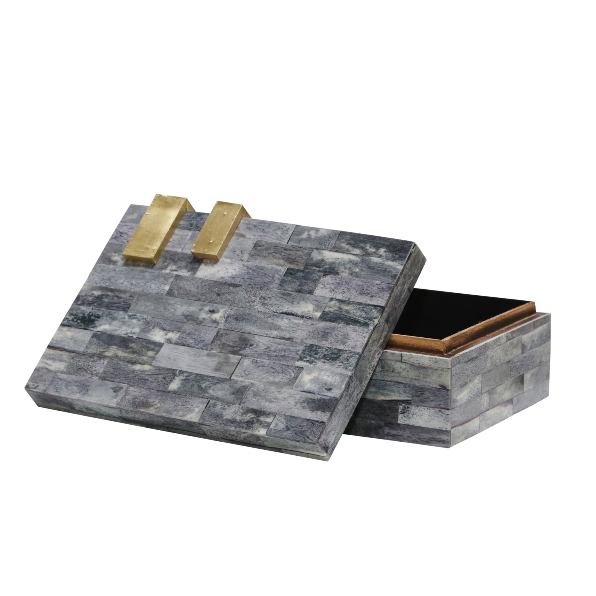 BONE 9" RECTANGULAR BOX, DARK GRAY/GOLD Box| Sagebrook Home