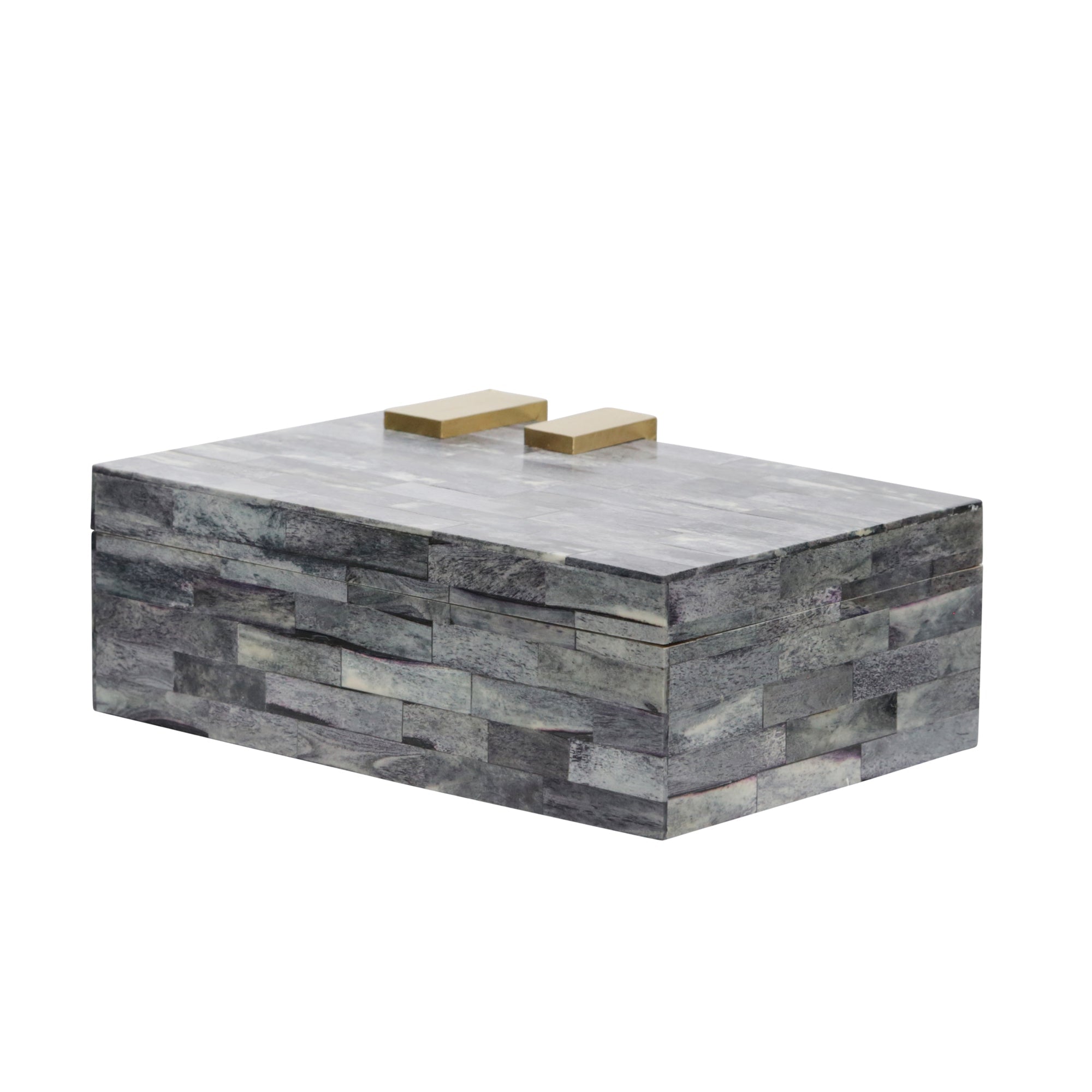 BONE 9" RECTANGULAR BOX, DARK GRAY/GOLD Box| Sagebrook Home