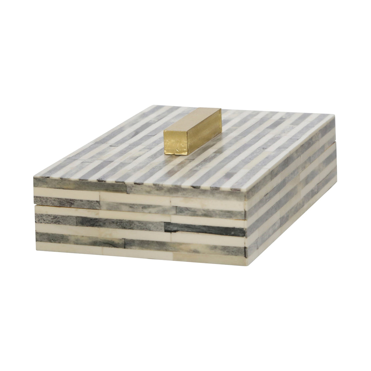 BONE 9" RECTANGULAR BOX, LIGHT GRAY/GOLD Box| Sagebrook Home