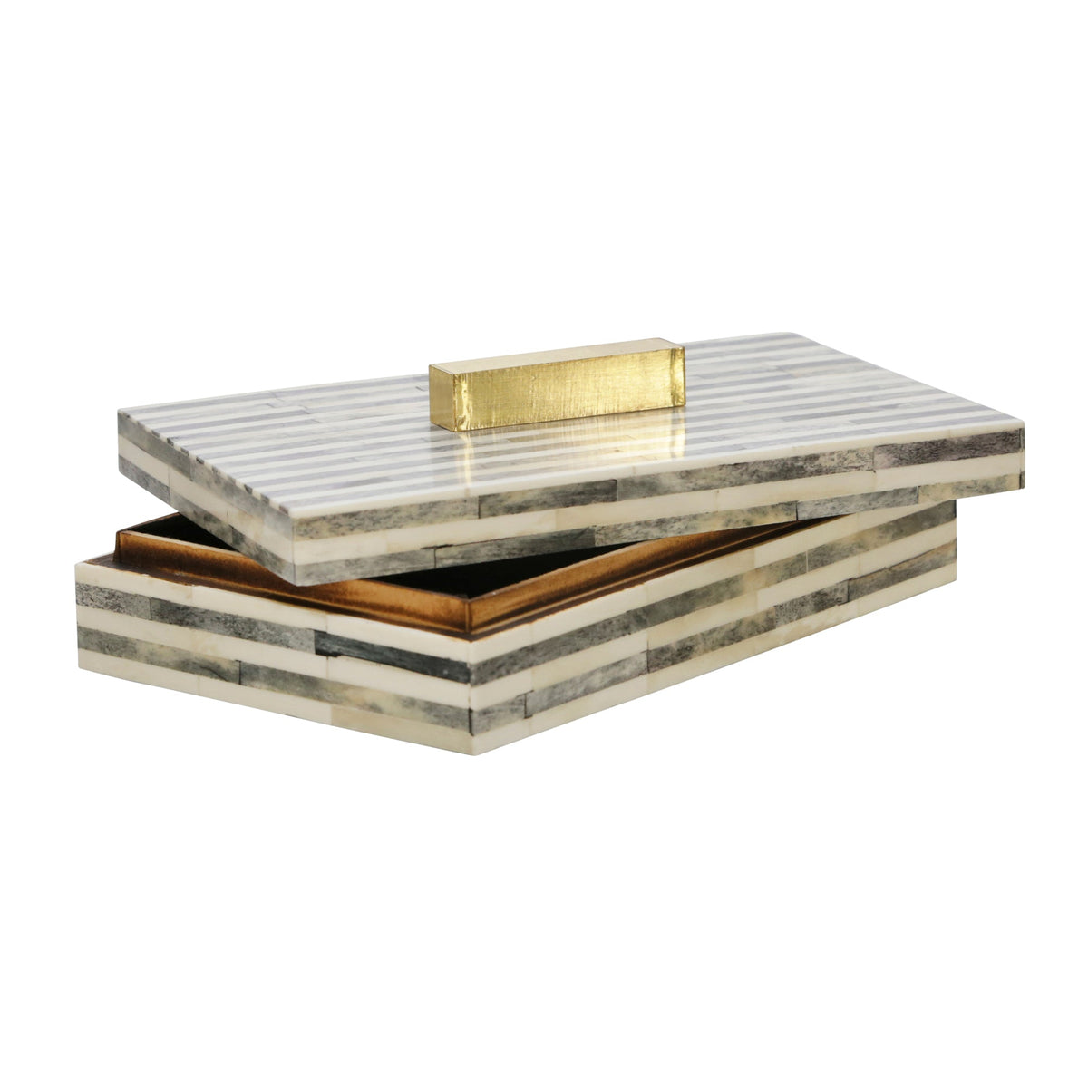 BONE 9" RECTANGULAR BOX, LIGHT GRAY/GOLD Box| Sagebrook Home