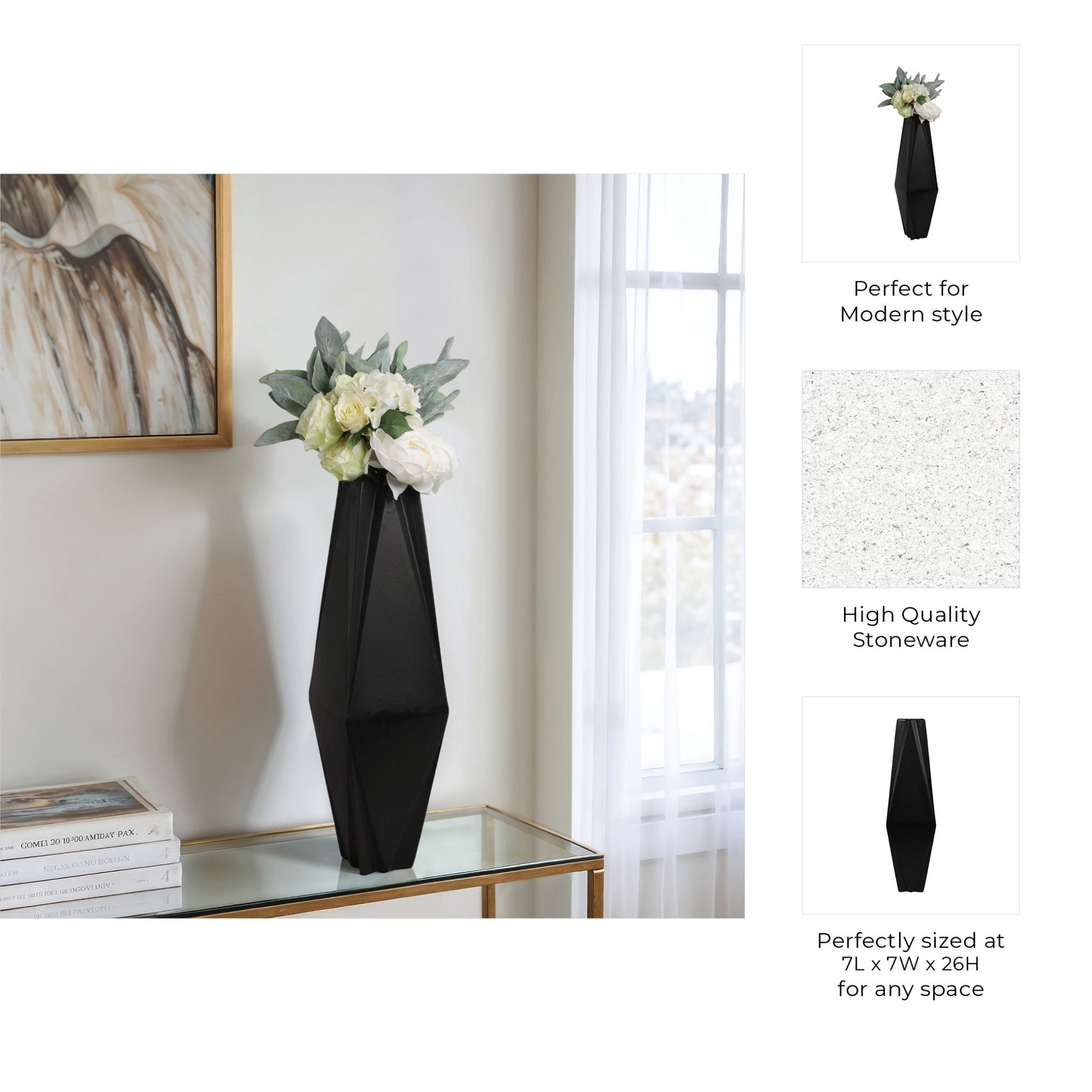 Bonney Black Cer Vase Vases and Jars| Sagebrook Home