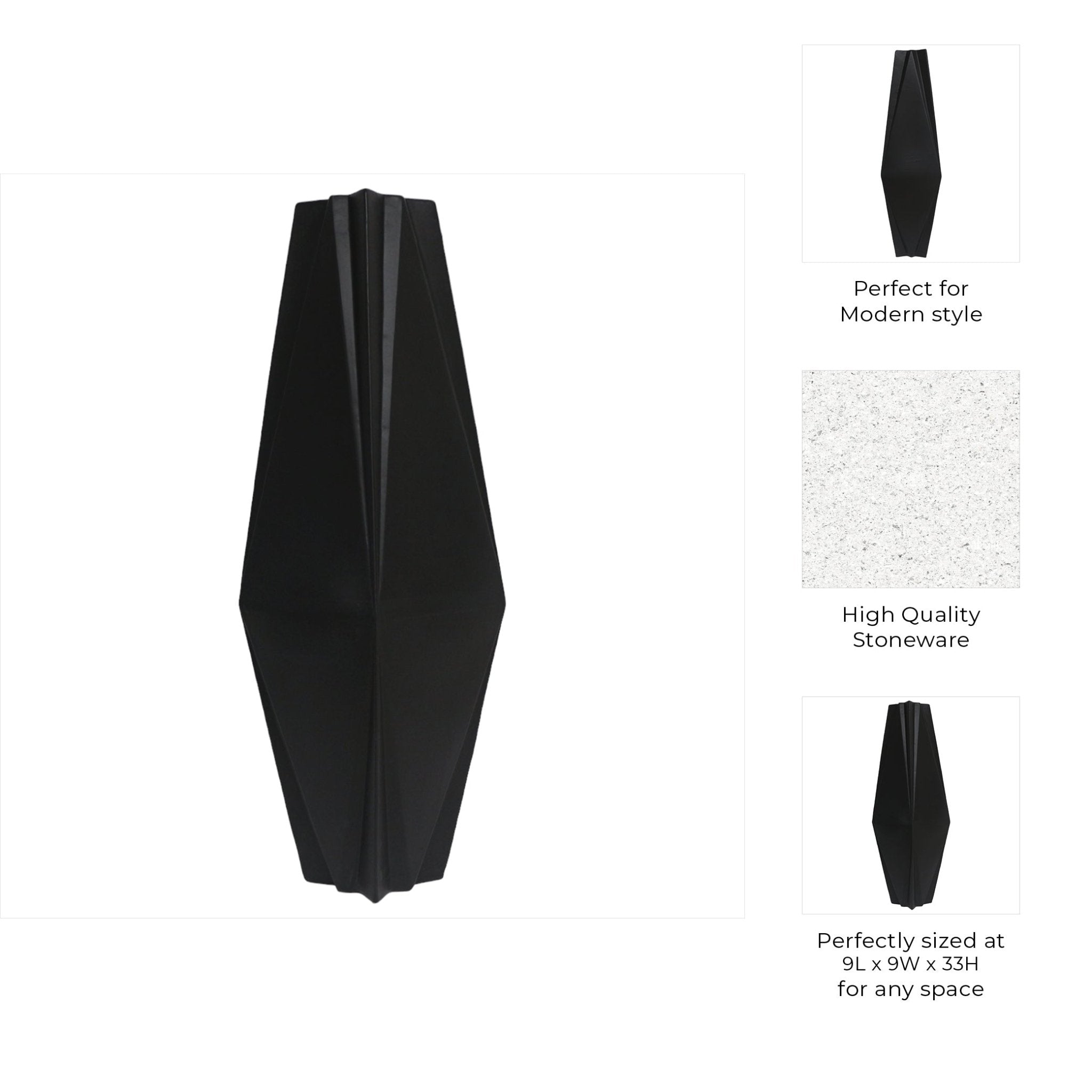 Bonney Black Cer Vase Vases and Jars| Sagebrook Home
