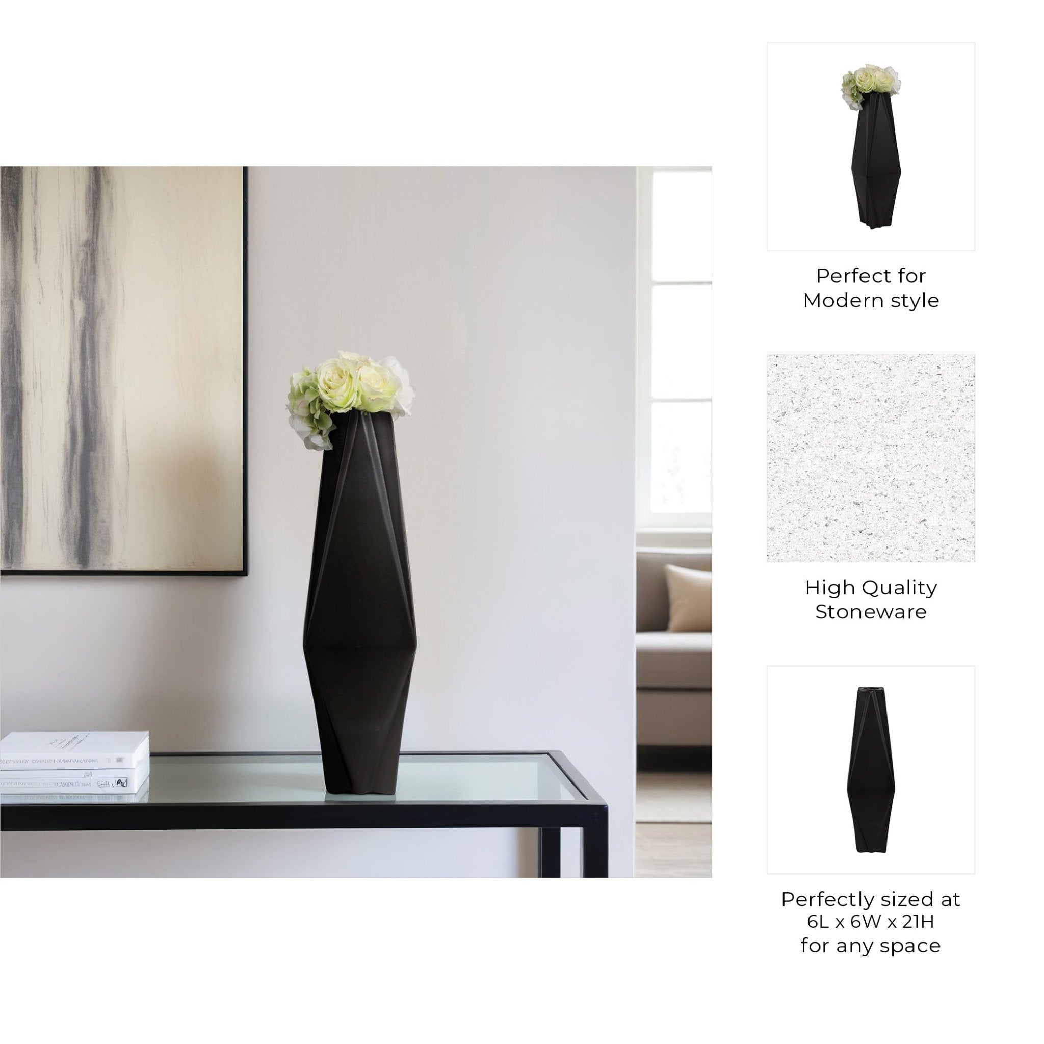 Bonney Black Cer Vase Vases and Jars| Sagebrook Home