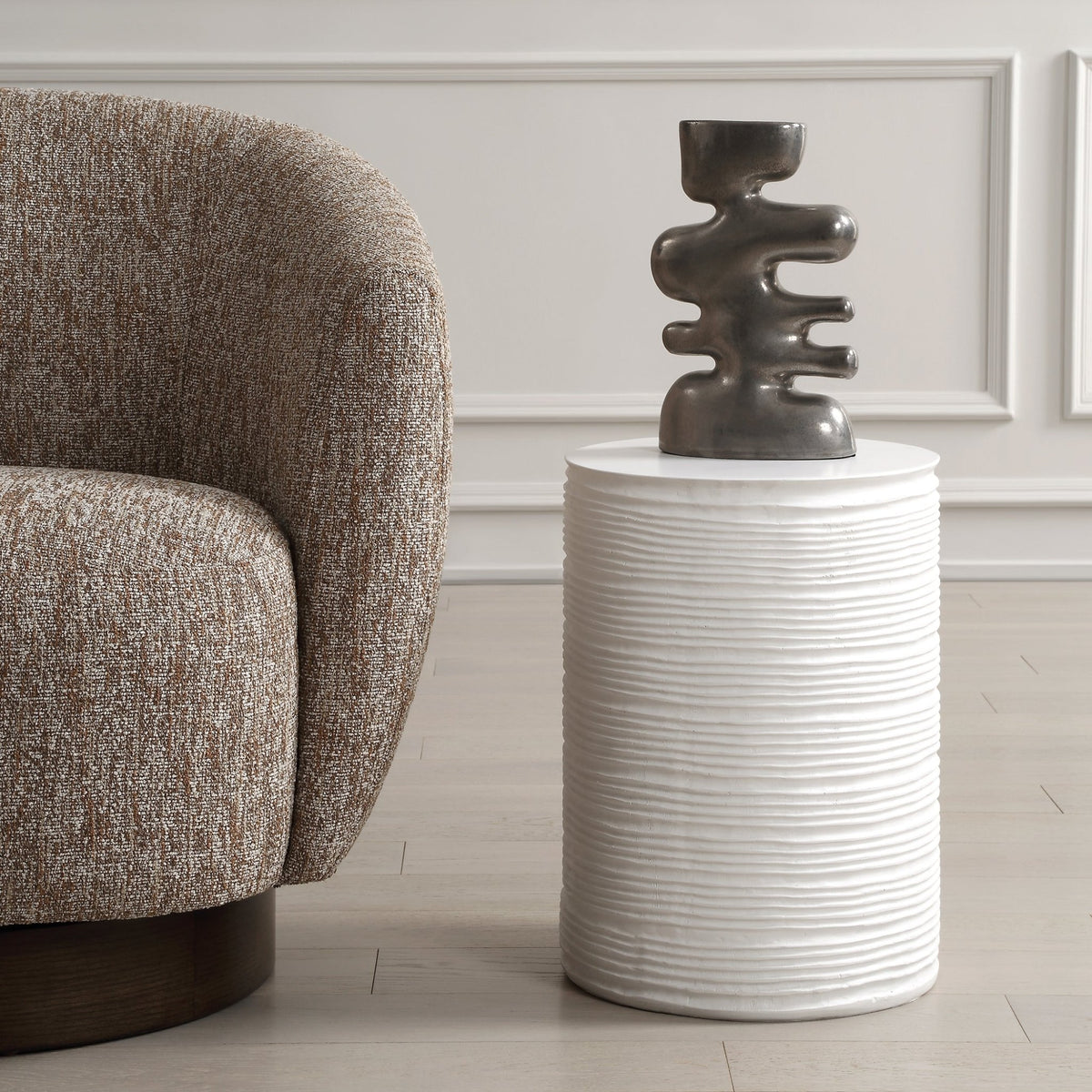 Borderline White Drum Table Accent & End Tables| Uttermost