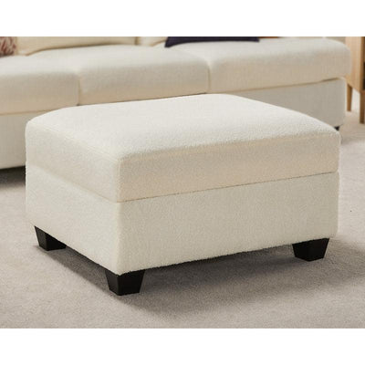 Boucle and Malaysian Wood Pouf By Alhome - 80x60x45 cm - 11011376 - Al Rugaib Furniture