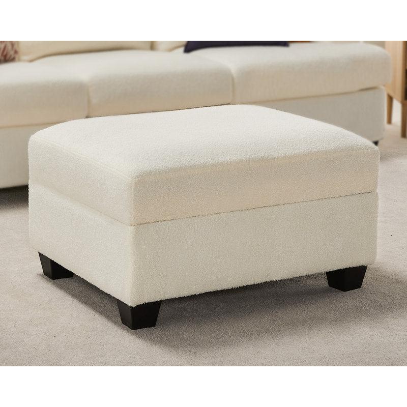 Boucle and Malaysian Wood Pouf By Alhome - 80x60x45 cm - 11011376 - Al Rugaib Furniture