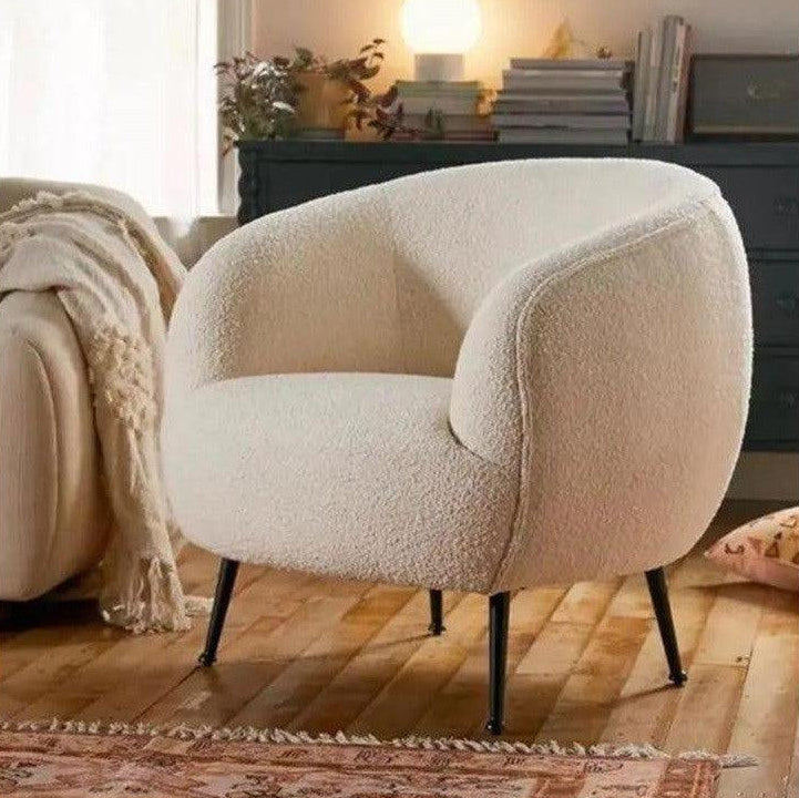 Boucle And Swedish Wood Arm Chair - 76x76x83 cm - White By Alhome - AL-314 Chairs| Alhome